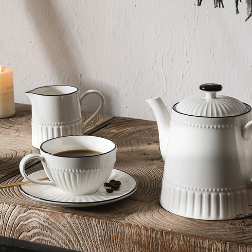 Black Rim Teapots and Cups Wholesale, Ceramic Tea Sets Bulk-5