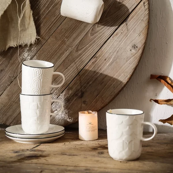 Black Rim White Tea Set Bulk, Wholesale Tea Cups and Saucers-3