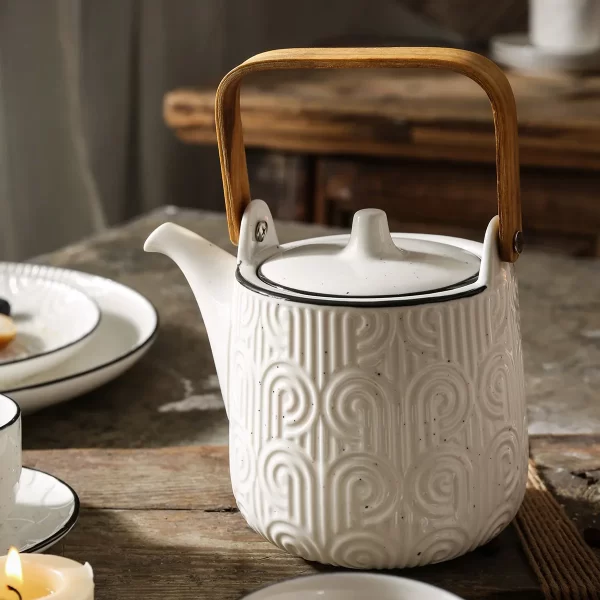 Black Rim White Tea Set Bulk, Wholesale Tea Cups and Saucers-5