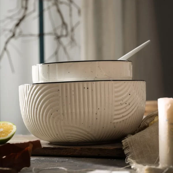 Black Rim Wholesale Serving Bowls, Delicate White Bowls Bulk-2
