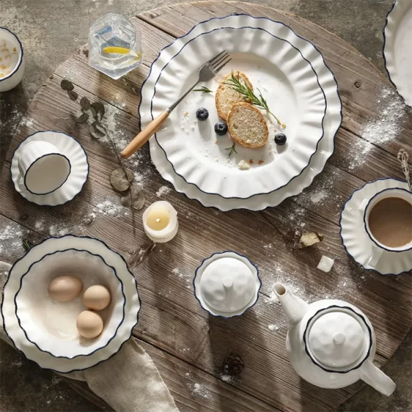 Delicate Wholesale Serving Plates, Wavy Edge Ceramic Plates Bulk-4