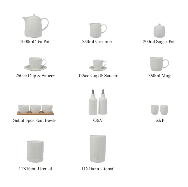 Fine China Bulk Tea Sets, White Tea Cup Saucer, Tea Pot, Creamer-5