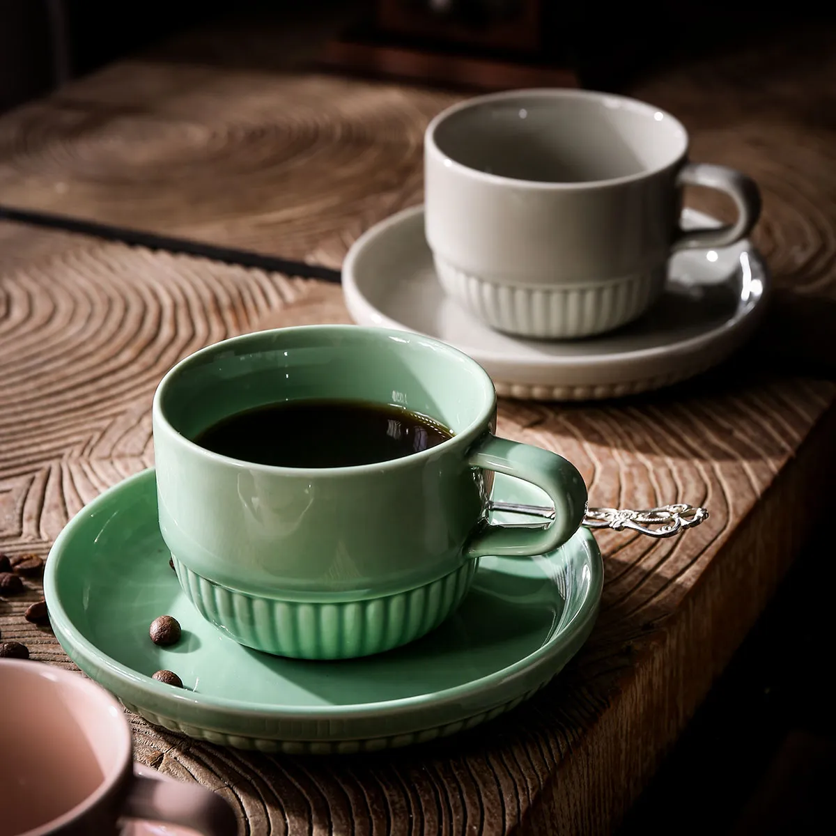 Nordic Ceramic Coffee Cups Wholesale With Stripe Design-4