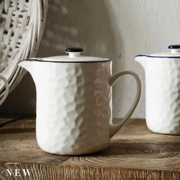 Stone Texture White Coffee Mugs Bulk With Black & Blue Rim-1