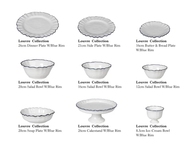 Wavy Edge Porcelain Bowls Wholesale, Blue Rim Bowls Bulk-2