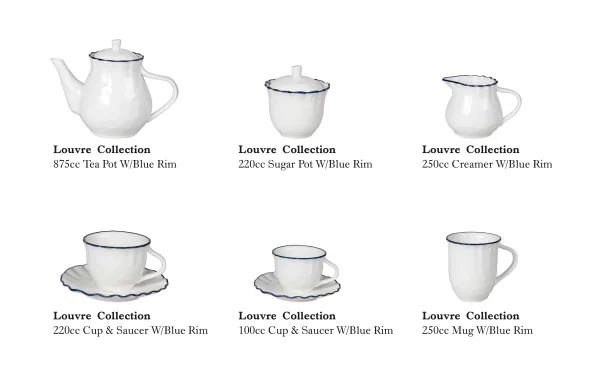 Wavy Edge Wholesale Tea Cup Sets, Blue Rim Teapot & Cup Bulk-4