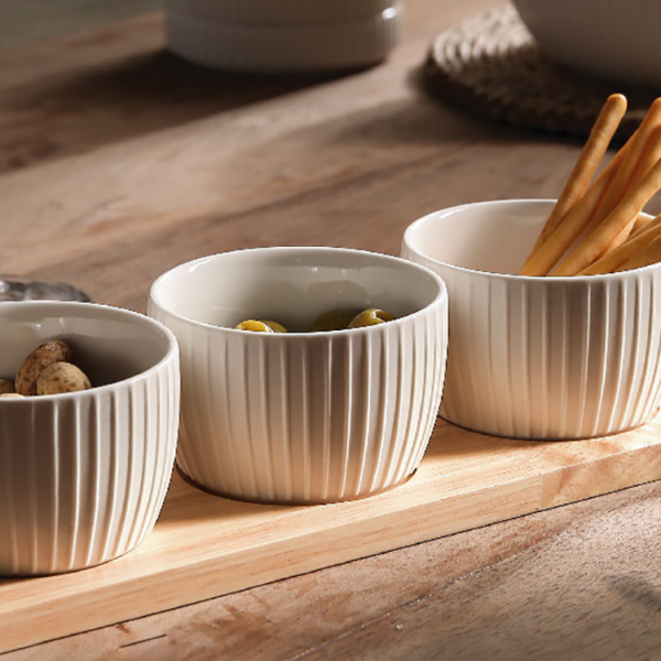 White Ceramic Bowls Wholesale, Stripe Design Bowl Bulk-2