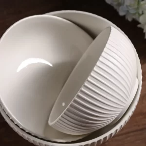 White Ceramic Bowls Wholesale, Stripe Design Bowl Bulk-3