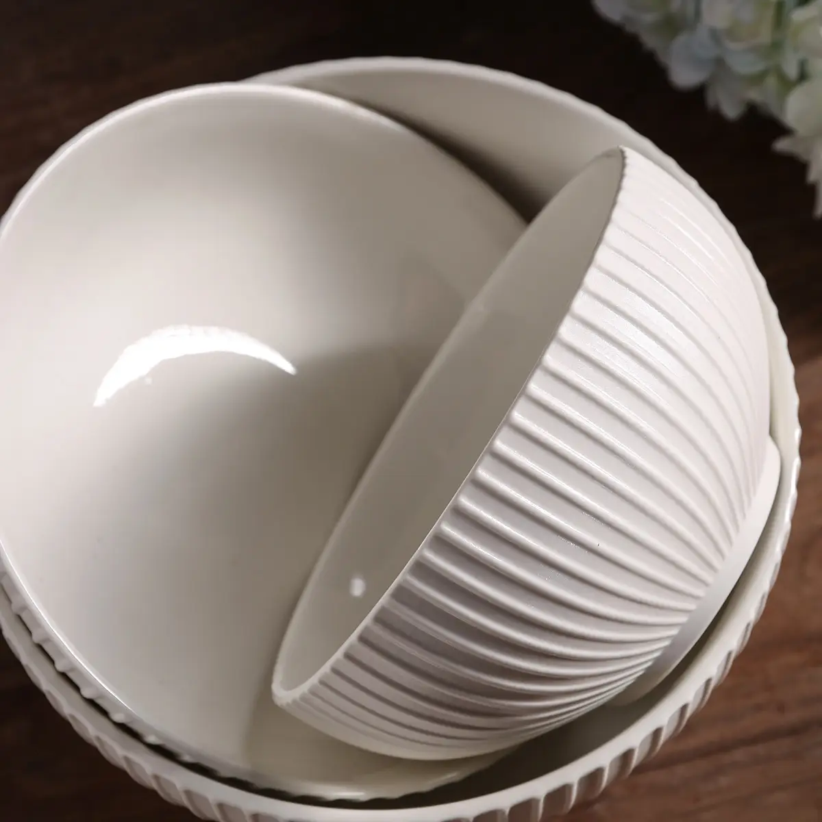 White Ceramic Bowls Wholesale, Stripe Design Bowl Bulk-3