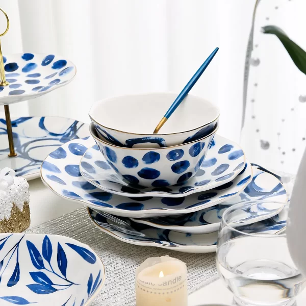 Delicate Asian Tableware Wholesale With Blue Floral Patterns-5