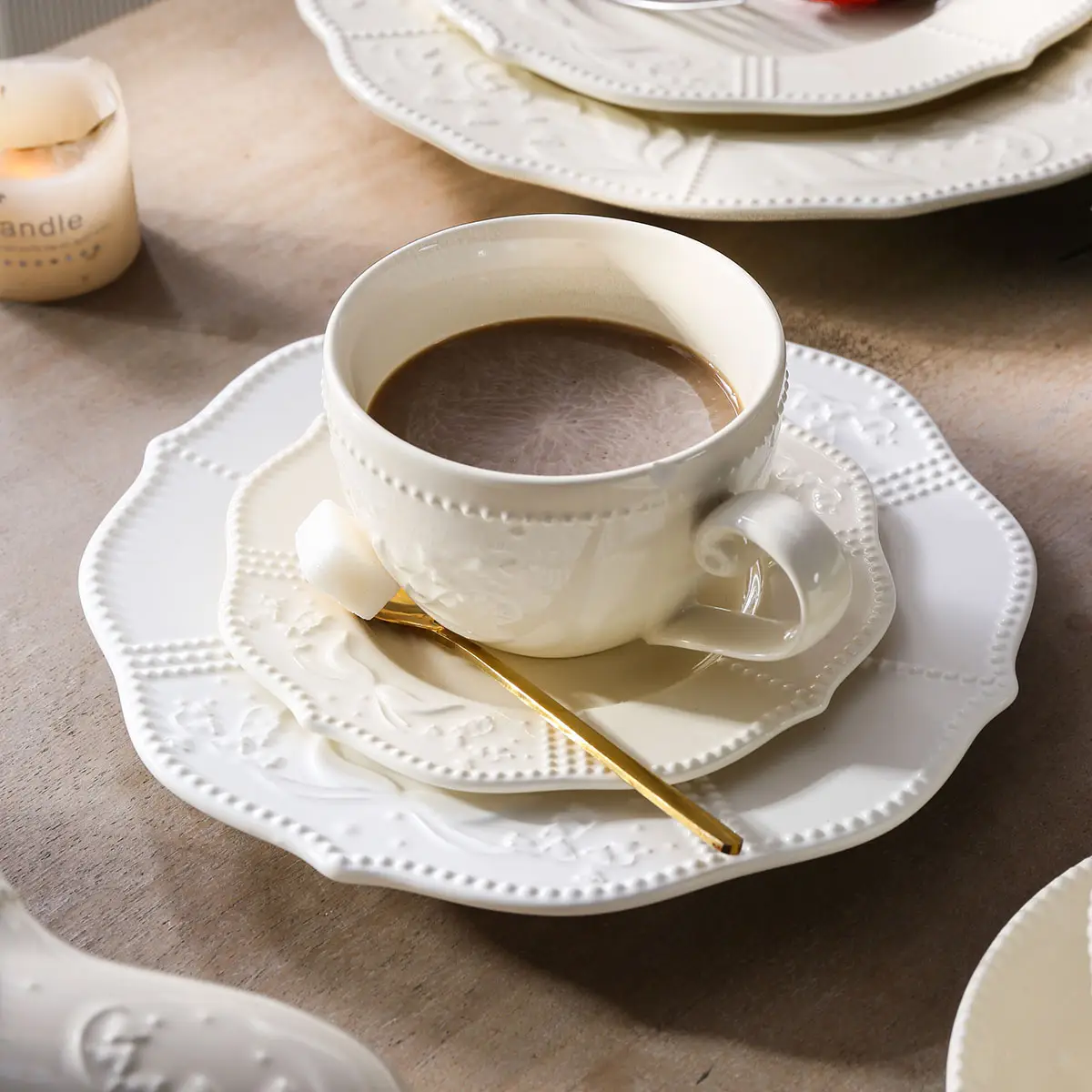 Embossed Ceramic Tea Cup Sets In Bulk, Wholesale Teaware-4