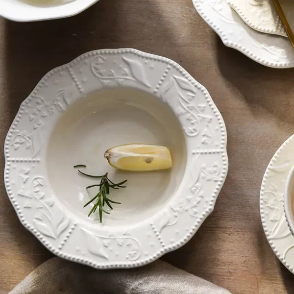 Embossed White Ceramic Bowls Bulk, Wholesale Serving Bowls-1