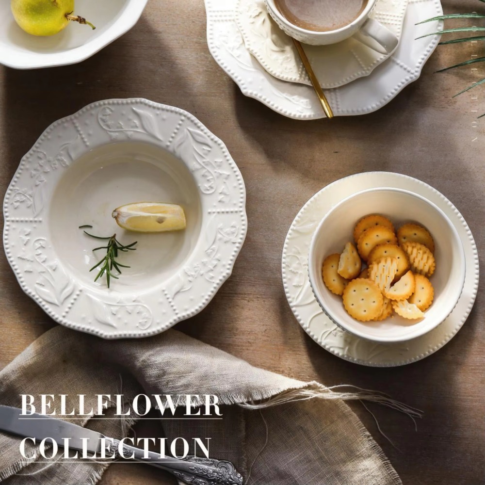 Embossed White Ceramic Bowls Bulk, Wholesale Serving Bowls-2