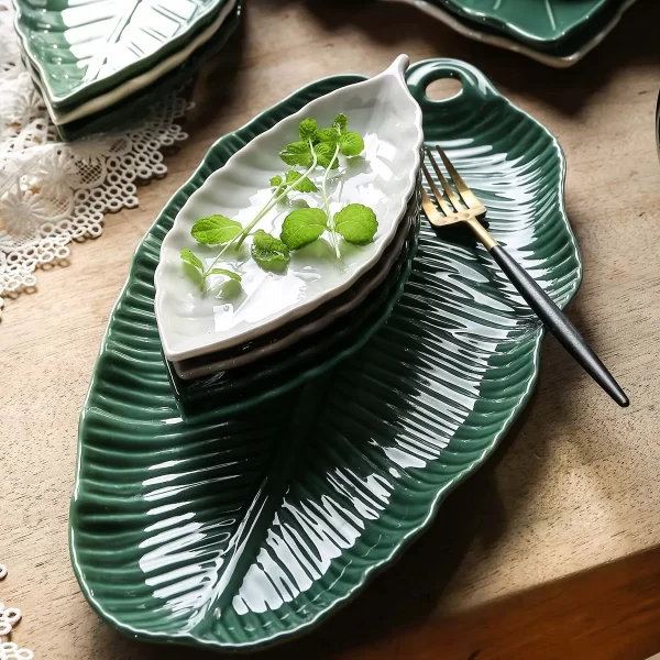 Leaf Shape Ceramic Plates Bulk, Natural Vibe Serving Plates-1