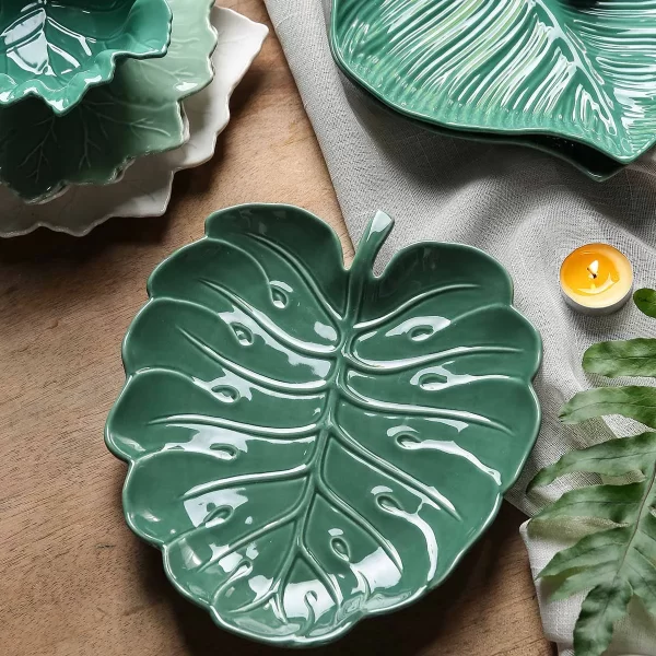 Leaf Shape Ceramic Plates Bulk, Natural Vibe Serving Plates-3