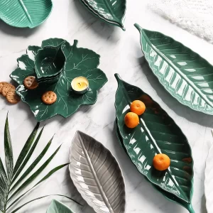 Leaf Shape Ceramic Plates Bulk, Natural Vibe Serving Plates-5