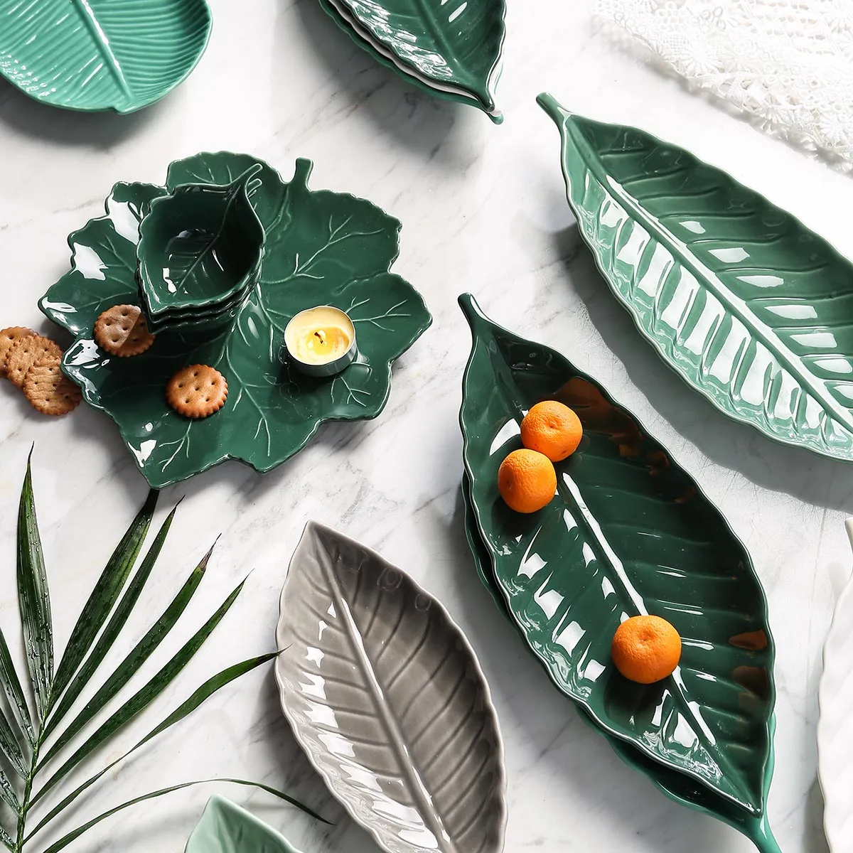 Leaf Shape Ceramic Plates Bulk, Natural Vibe Serving Plates-5