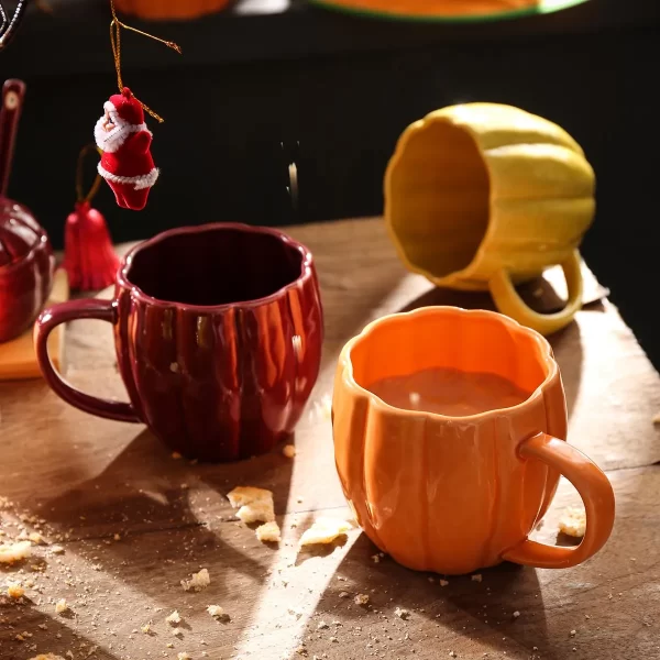 Pumpkin Shape Ceramic Mugs Wholesale, Tea Coffee Cups In Bulk-2