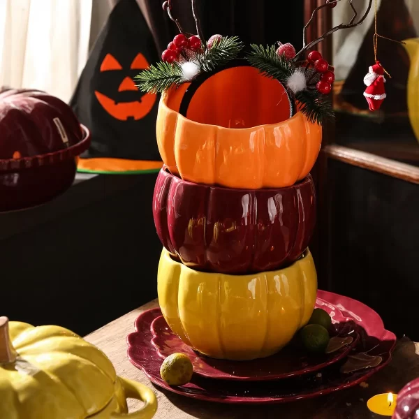 Pumpkin Shape Gumbo Bowls Wholesale, Ceramic Soup Bowls Bulk-1