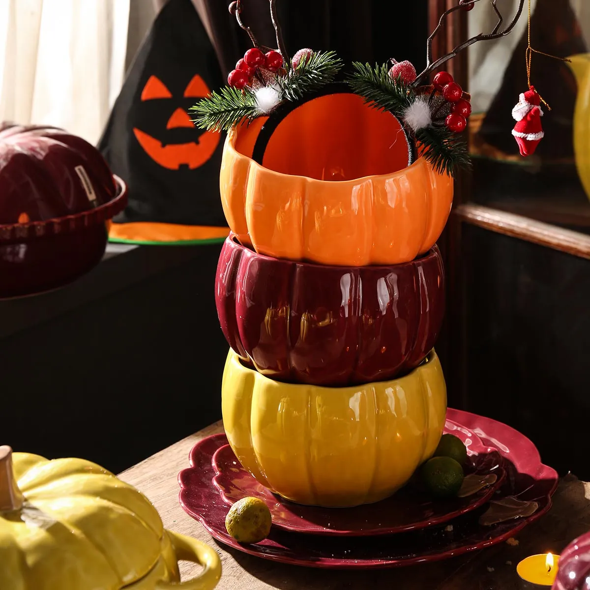 Pumpkin Shape Gumbo Bowls Wholesale, Ceramic Soup Bowls Bulk-1