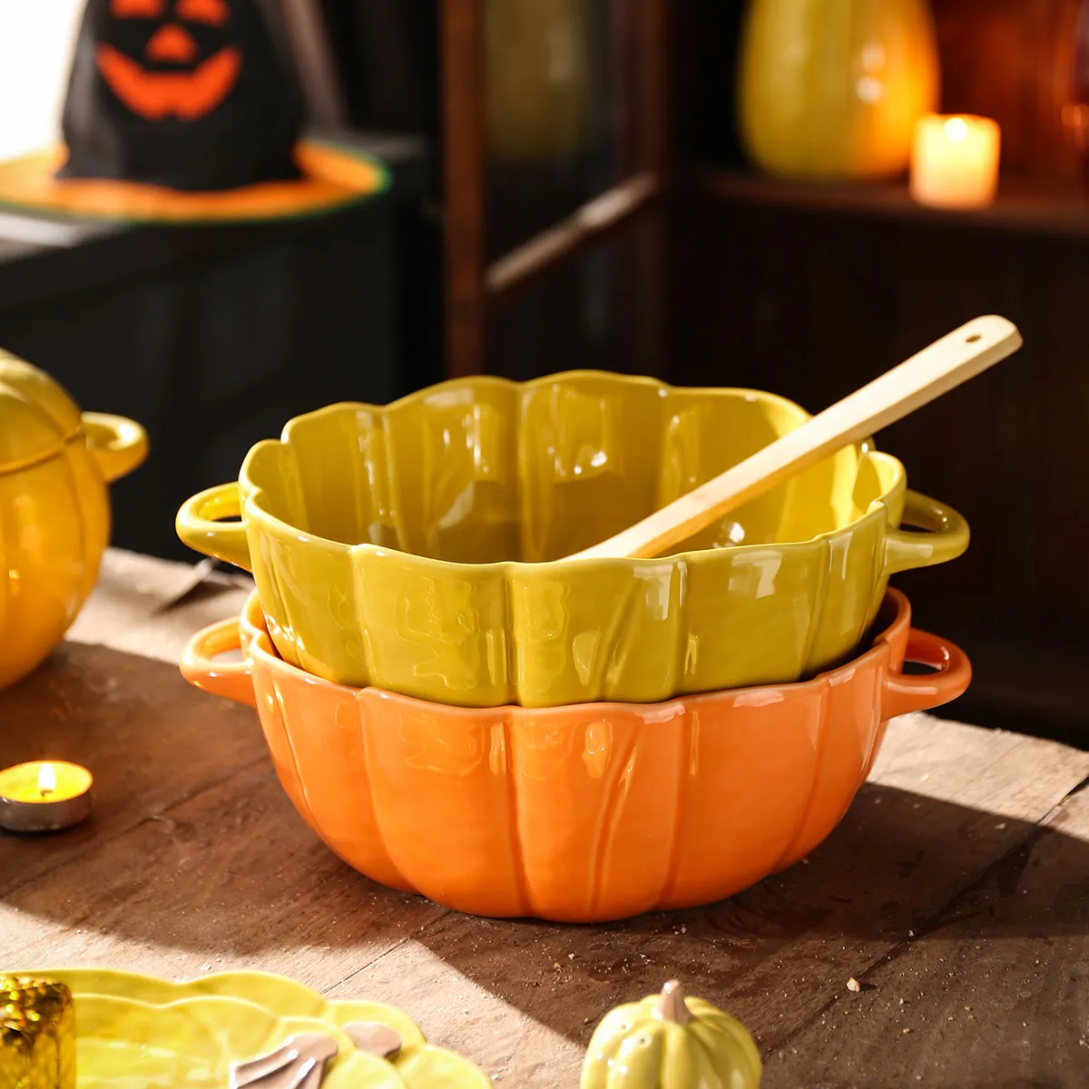 Pumpkin Shape Gumbo Bowls Wholesale, Ceramic Soup Bowls Bulk-3