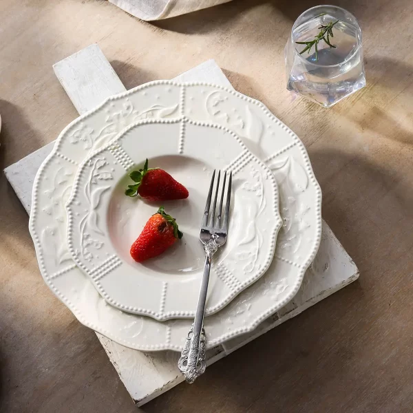 White Dinner Plates Bulk, Embossed Ceramic Plates Wholesale-2