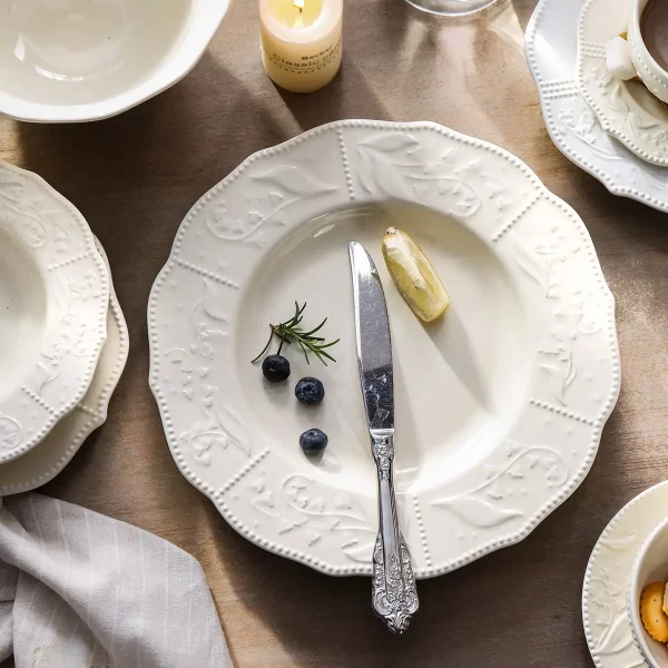 White Dinner Plates Bulk, Embossed Ceramic Plates Wholesale-3