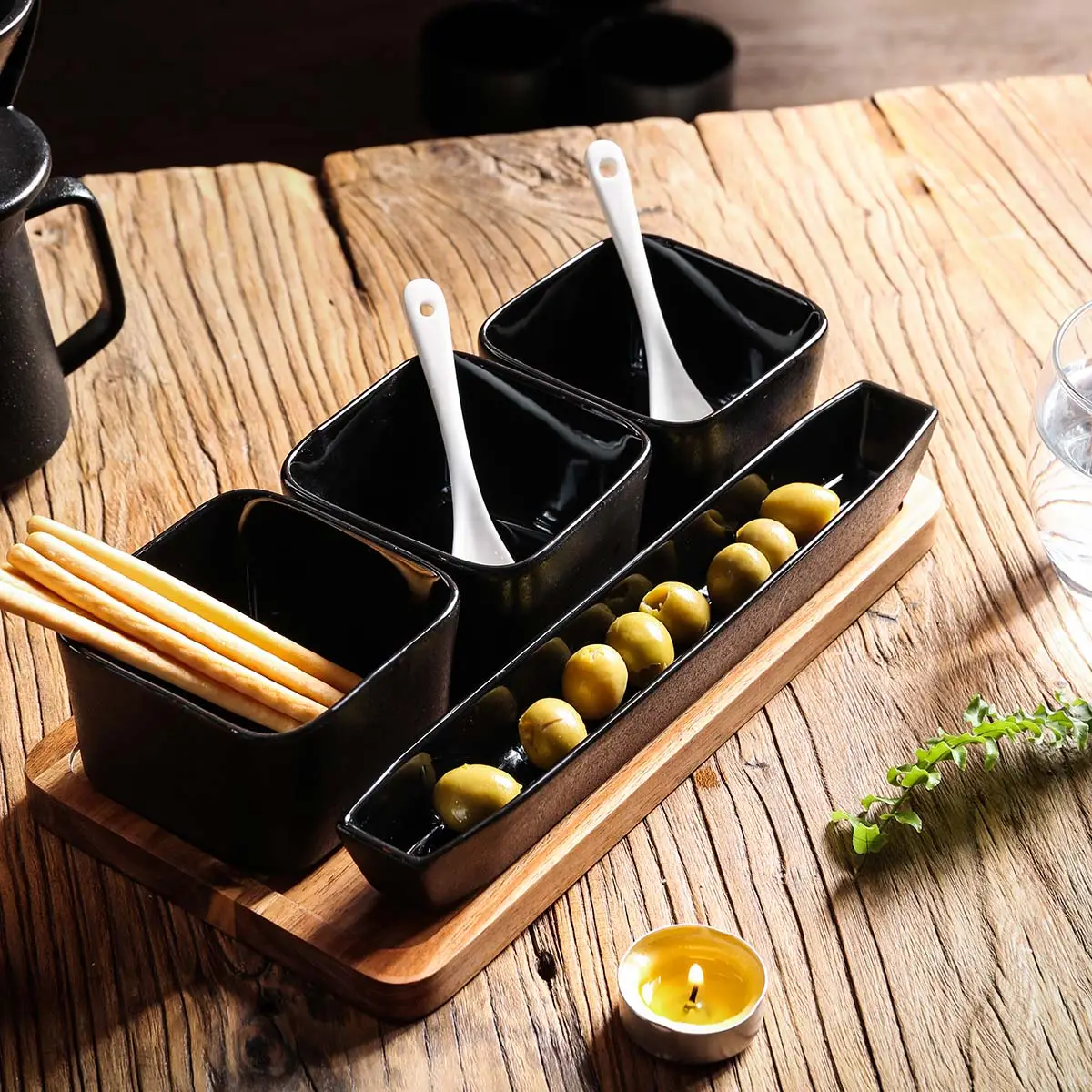 Wholesale Ceramic Dip Bowls, Black Snack Serving Bowl Sets-3