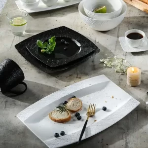 Black & White Dinner Plates In Bulk, Catering Serving Plates-3