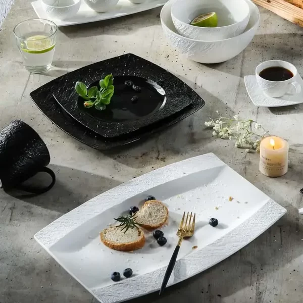 Black & White Dinner Plates In Bulk, Catering Serving Plates-3
