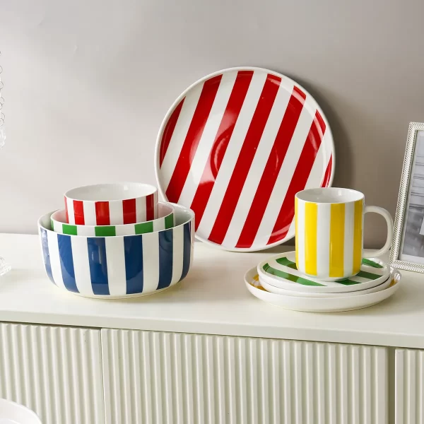 Bright Stripe Custom Porcelain Dinnerware Set Bulk For Event-1