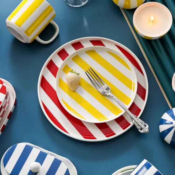 Bright Stripe Custom Porcelain Dinnerware Set Bulk For Event-8