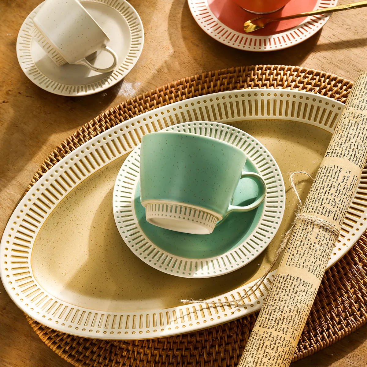 Pastel Color Wholesale Ceramic Dinner Set, Plates Bowls Cups-6