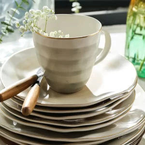 Rustic Wholesale Ceramic Dinner Plates, Gold Rim Plates In Bulk-1