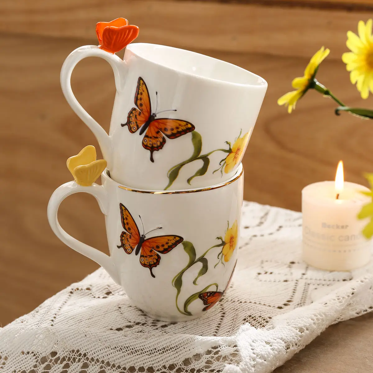 Butterfly Pattern Custom Coffee Table Set, Wholesale Cup Set-4