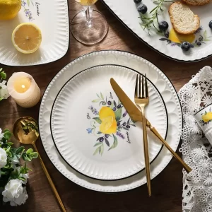 Dining Plate Sets Wholesale, Lemon Pattern Ceramic Plates-5