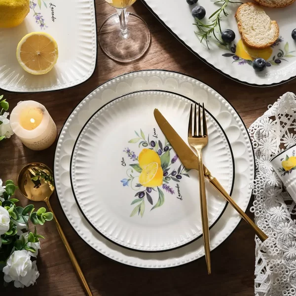 Dining Plate Sets Wholesale, Lemon Pattern Ceramic Plates-5