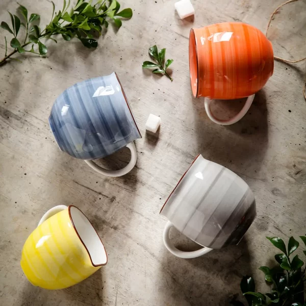 Gradient Tea Cup and Saucer Set Bulk With Shiny Rim Design-5