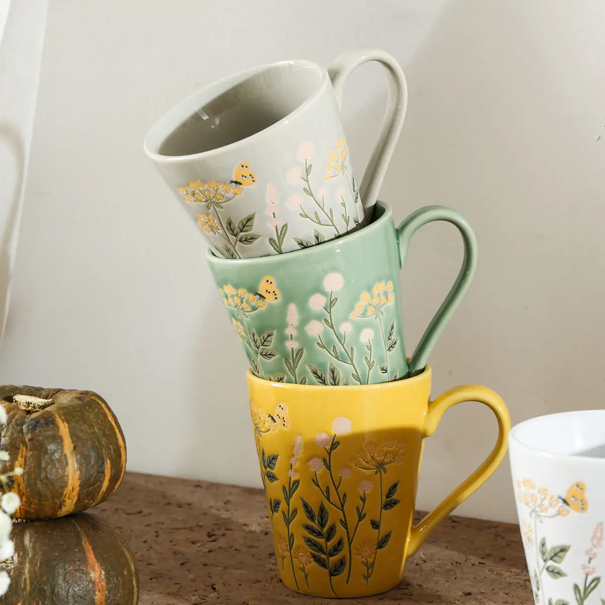 350cc Floral Embossed Wholesale Mug, Custom Color Cups Bulk-6