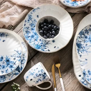 Blue Floral Wholesale Teaware, Gold Rim Cup & Teapot Bulk-4