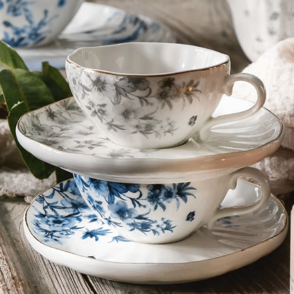 Blue Floral Wholesale Teaware, Gold Rim Cup & Teapot Bulk-6