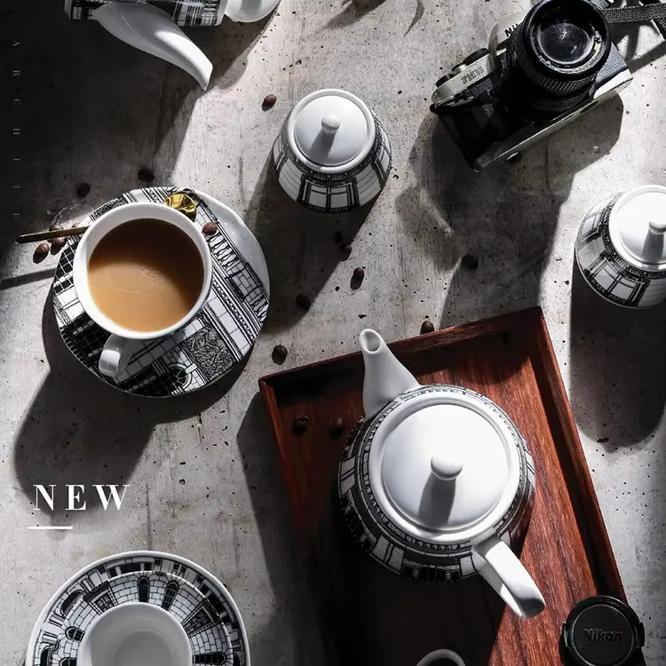 Modern Bulk Cup and Saucer Sets, Teapot, Creamer, Canister-7
