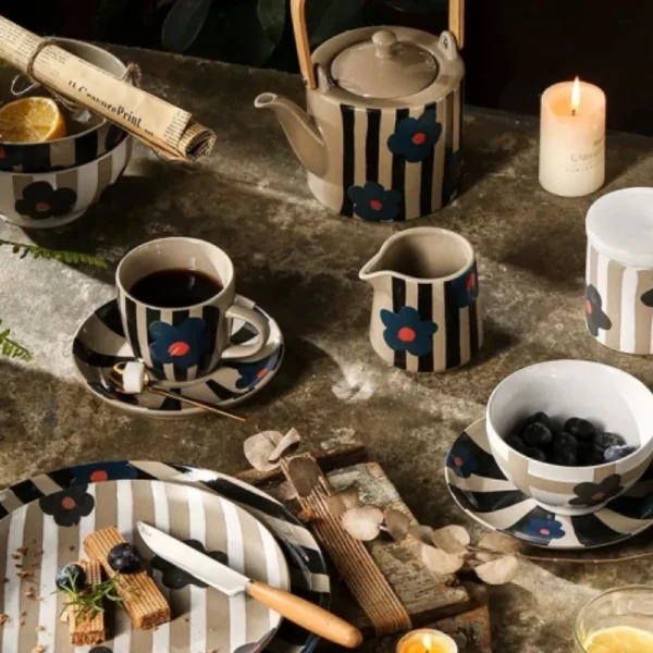 Striped Wholesale Coffee Serving Set With Floral Patterns-1