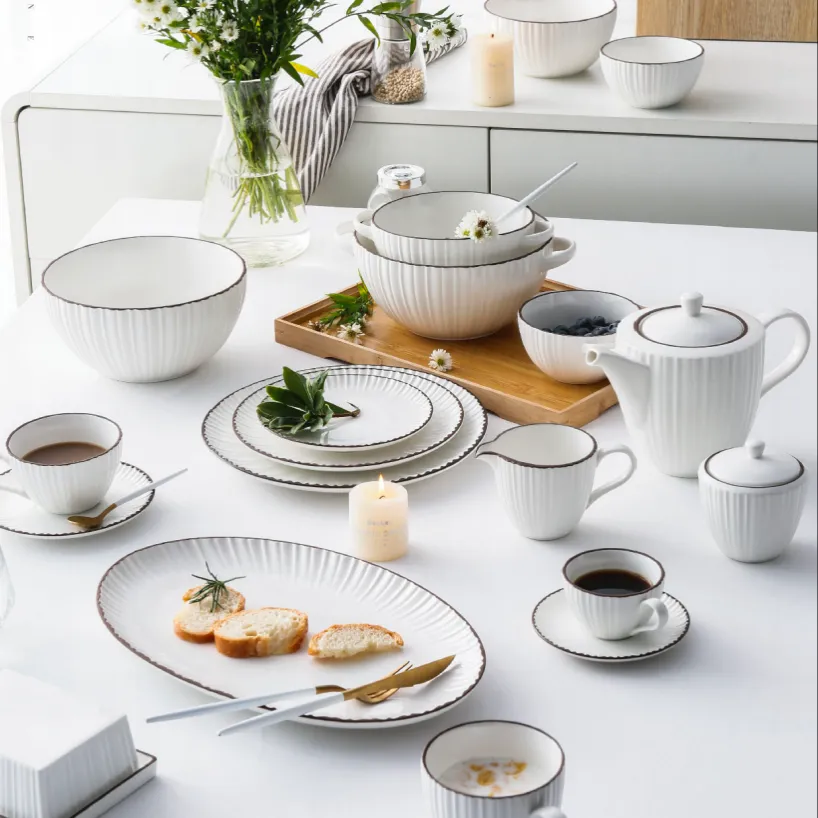 Brown Rim White Dinnerware Wholesale with Unbeatable Price-11