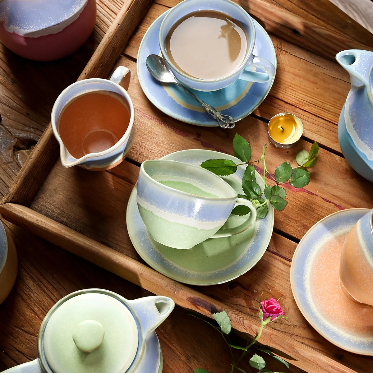 Refined Wholesale Coffee Set with Colorful Glaze Finish-4