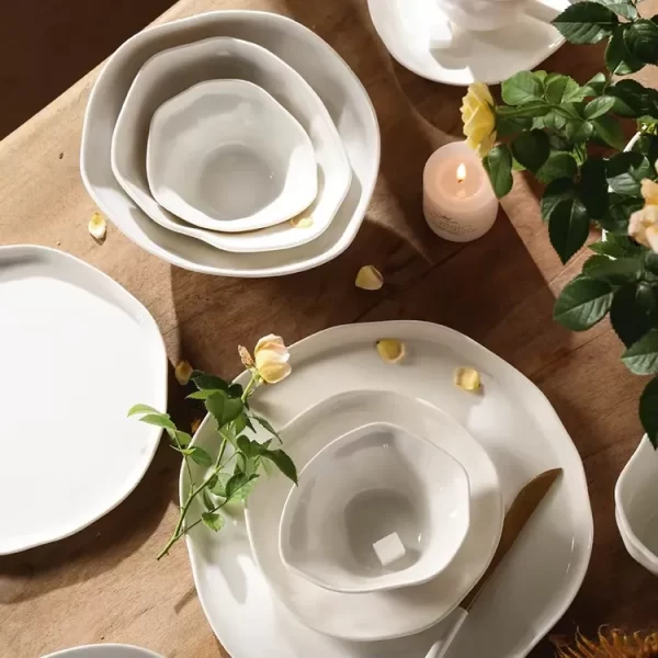 Wholesale Porcelain Dinner Sets, White & Brown Crockery-2