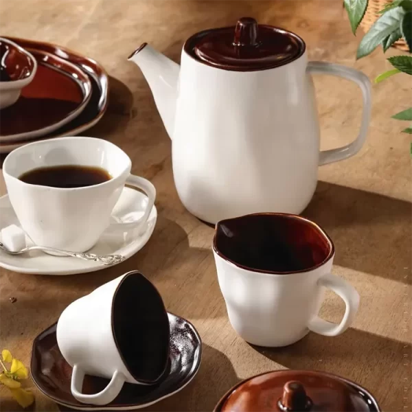 Wholesale Porcelain Dinner Sets, White & Brown Crockery-6