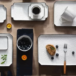 أطقم أواني طعام مربعة الشكل بالجملة، أواني تقديم الطعام الفخارية-1