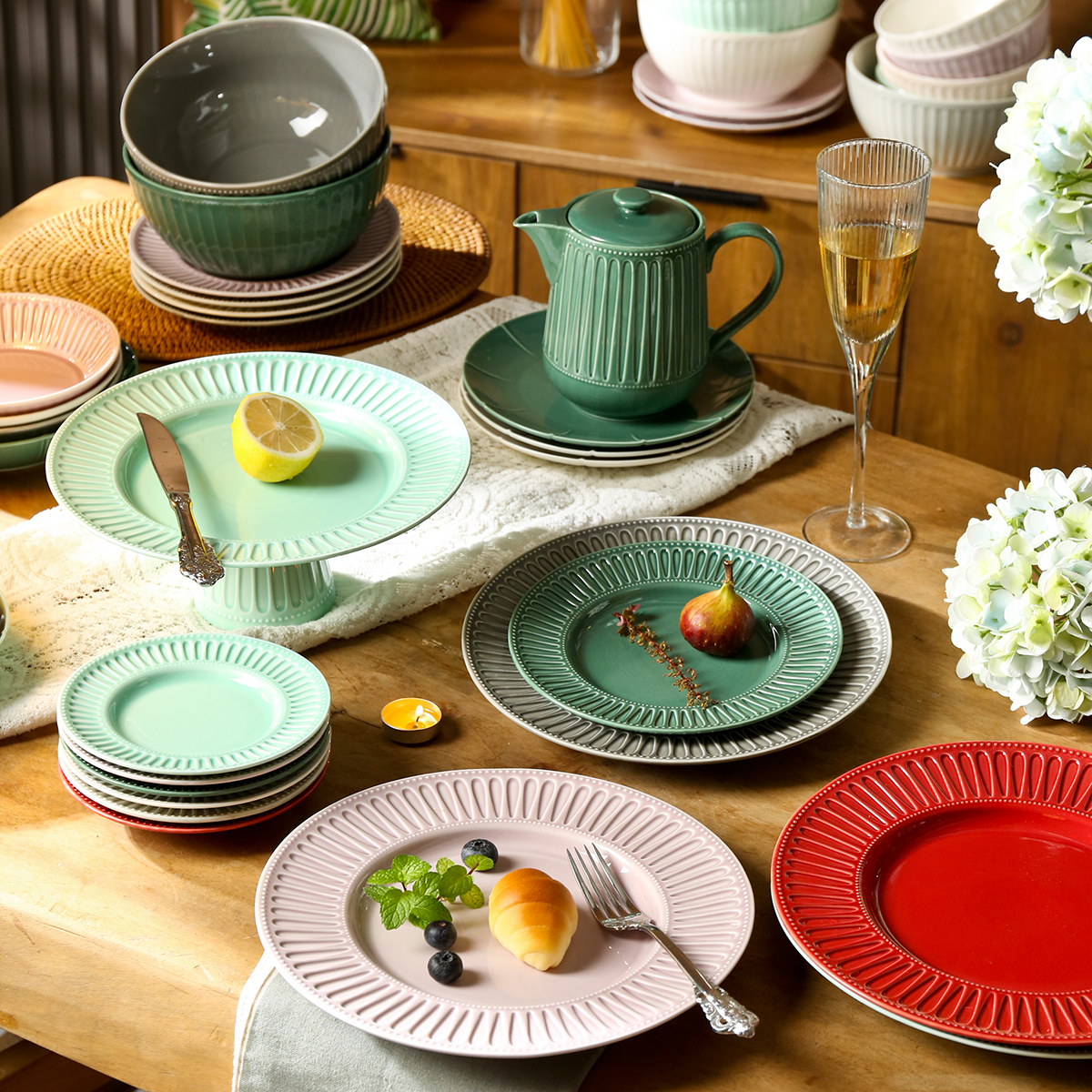 أطقم عشاء بألوان زاهية أطقم أواني خزفية بالجملة-10