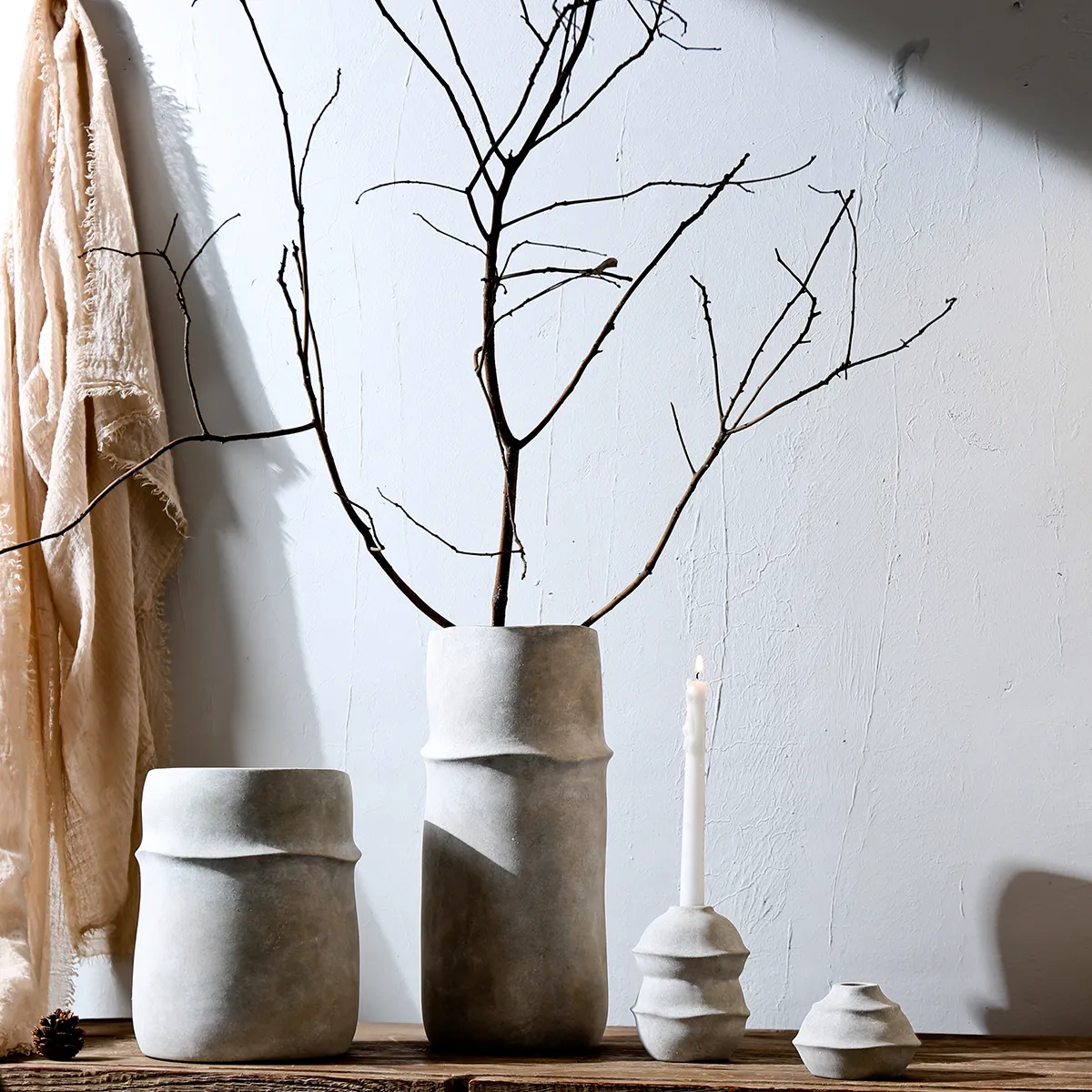 Vase à fleurs texture ciment en gros, ensemble de vases minimalistes